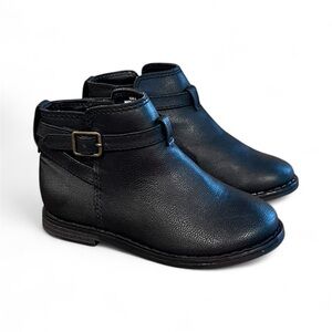 Gap Black Leather Gold Buckle Side Zip Ankle Bootie Boots Toddler Girls Size 8